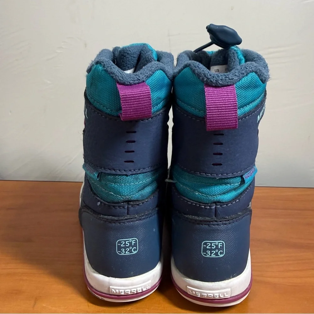 Merrell Snow Bank 3.0 Waterproof Snow Boots in Navy/Turquoise Winter Girls 10‎